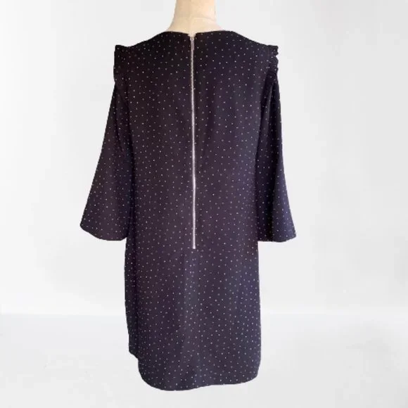 F&F Shift Black Dress Size 8 Polka Dot Long-sleeve - Picture 3 of 9